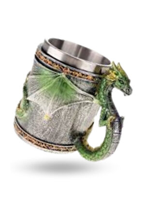 Büro Ev Ofis Hediyesi için Yeşil Ejderha Figürlü Çelik Kupa Bardak