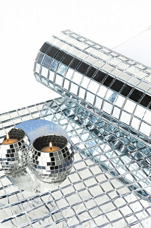 Büro Ev Ofis Etkinik Dekoru için 30X30CM Yapışkanlı Kare Silver Cam Mozaik Fayans Aynalı Dekor Panel