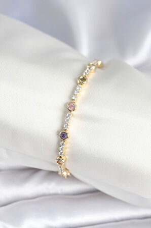 Zarif Kadın için Golden Pirinç Zirkonlu Bileklik