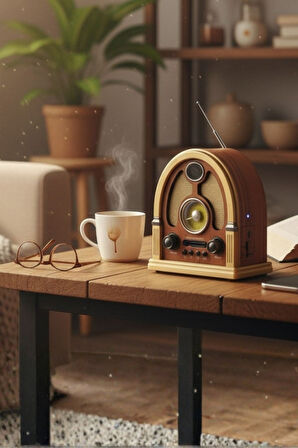 Büro Ev Ofis Hediyesi için Ahşap Kubbe Taşınır Bluetooth Hoparlörlü Şarjlı Radyo