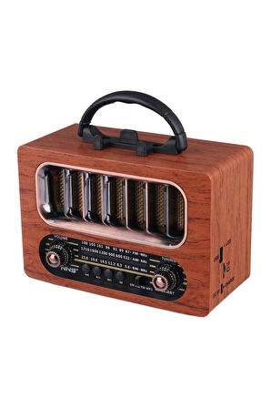 Büro Ev Ofis Hediyesi için Ahşap Retro Taşınır Bluetooth Hoparlörlü Şarjlı Radyo