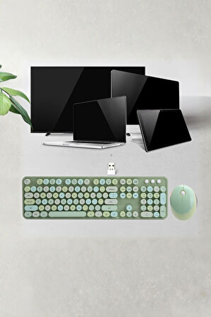 Büro Ev Ofis Bilgisayarı için Sevimli Yeşil Klavye Mouse Seti