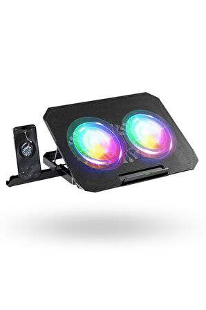 Büro Ev Ofis için Çift Fanlı Rgb Işıklı Standlı Notebook Soğutucu