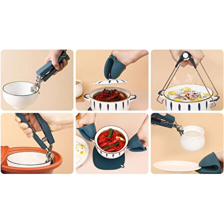 Büro Ev Ofis Mutfağı için 4PARÇA Tencere Tabak Tutucu Fırın Eldiveni Yanmaz Seti