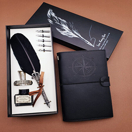 Büro Ev Ofis Hediyesi için Siyah Divit Hokka Defter Kalem Seti