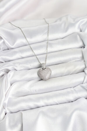 Zarif Boyunlar için Silver Çelik Zirkonlu Zincir Kalpli Stil Kadın Kolye