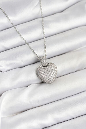 Zarif Boyunlar için Silver Çelik Zirkonlu Zincir Kalpli Stil Kadın Kolye