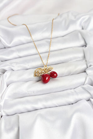 Zarif Boyunlar için Golden Çelik Zincir Yapraklı Kiraz Kadın Kolye