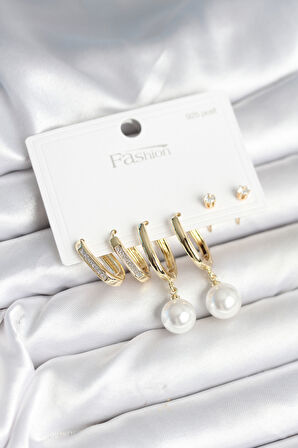 Zarif Kulaklar için Golden Pirinç İncili Tarz 925 Silver Çivili Küpe Seti