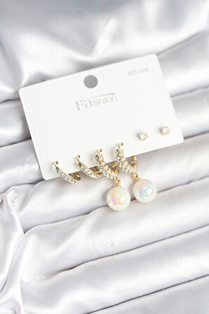 Zarif Kulaklar için Golden Pirinç İncili 925 Silver Çivi Kadın Küpe Seti