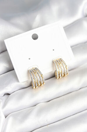 Zarif Kulaklar için Pirinç Zirkonlu Kaburga Stiil Kadın Küpe