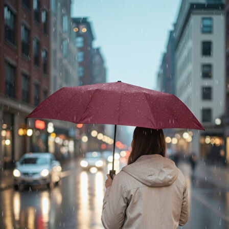 Büro Ev Ofis Hediyesi için Kılıflı Otomatik Kompakt Bordo Şemsiye
