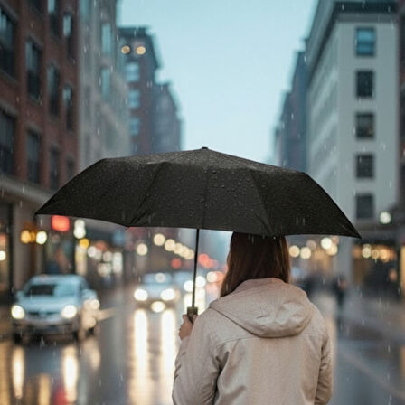 Büro Ev Ofis Hediyesi için Kılıflı Otomatik Kompakt Siyah Şemsiye