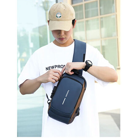 Büro Ev Ofis Hediyesi için Powerbank Destekli Erkek Ön Göğüs Çantası