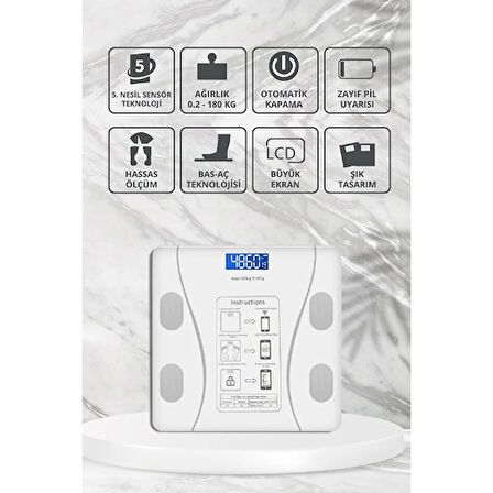 Büro Ev Ofis için Beyaz Bluetooth Özellikli Akıllı Tartı