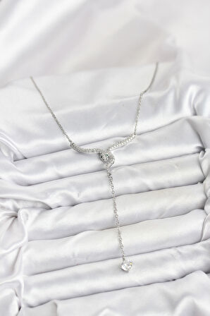 Zarif Boyunlar için Silver Çelik Zincir Yılan Model Y Kadın Kolye