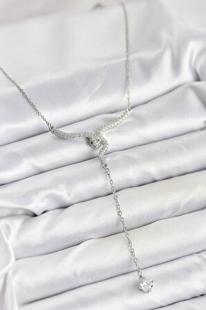 Zarif Boyunlar için Silver Çelik Zincir Yılan Model Y Kadın Kolye