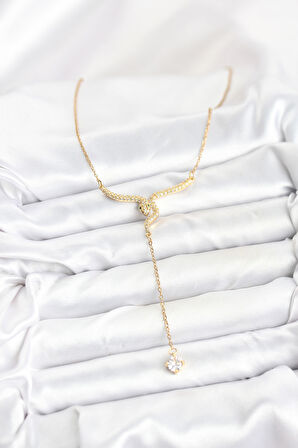 Zarif Boyunlar için Golden Çelik Zincir Yılan Model Y Kadın Kolye