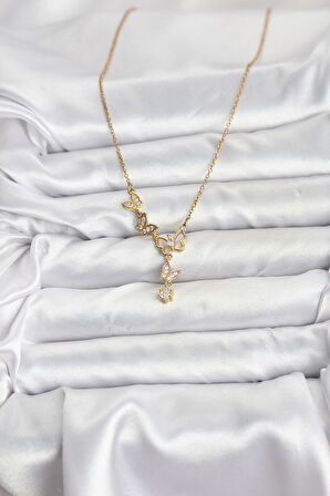 Zarif Boyunlar için Golden Çelik Zincir Kelebek Kadın Kolye