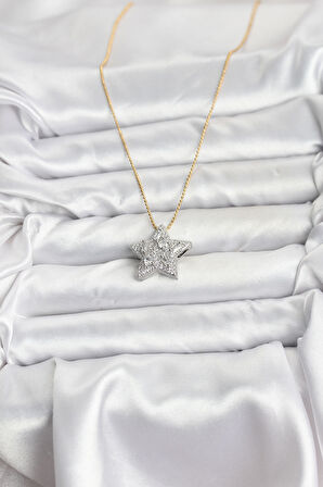 Zarif Boyunlar için Golden Çelik Zincir Zincirli Gümüş Yıldız Kadın Kolye