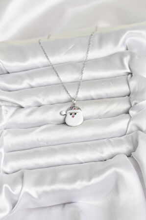 Zarif Boyunlar için Silver Çelik Zincir Şapkalı Kardan Adam Kafa Yılbaşı Tema Kadın Kolye