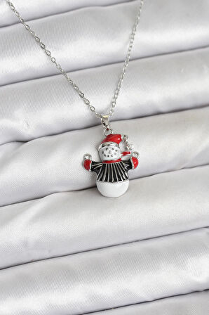 Zarif Boyunlar için Silver Çelik Zincir Kardan Adam Yılbaşı Tema Kadın Kolye