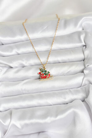 Zarif Boyunlar için Golden Çelik Zincir Kızak Çam Ağacı Yılbaşı Tema Kadın Kolye