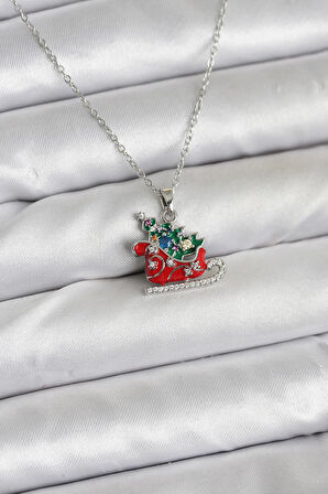 Zarif Boyunlar için Silver Çelik Zincir Kızak Çam Ağacı Yılbaşı Tema Kadın Kolye