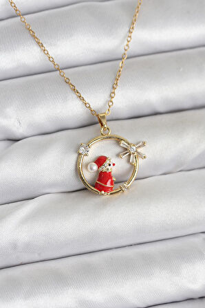 Zarif Boyunlar için Golden Çelik Zincir Yılbaşı Stil Kadın Kolye