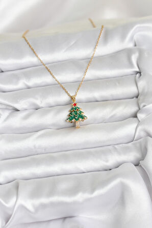 Zarif Boyunlar için Golden Çelik Zincir Çam Ağacı Yılbaşı Tema Kadın Kolye