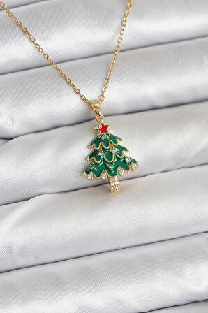 Zarif Boyunlar için Golden Çelik Zincir Çam Ağacı Yılbaşı Tema Kadın Kolye