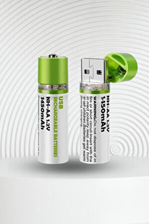 Büro Ev Ofis Cihazları için 2ADET USB Şarjlı 1450mAh AA 1.2V Lityum Kalem Pil Seti