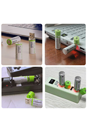 Büro Ev Ofis Cihazları için 2ADET USB Şarjlı 1450mAh AA 1.2V Lityum Kalem Pil Seti