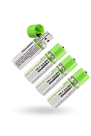 Büro Ev Ofis Cihazları için 4ADET USB Şarjlı 1450mAh AA 1.2V Lityum Kalem Pil Seti