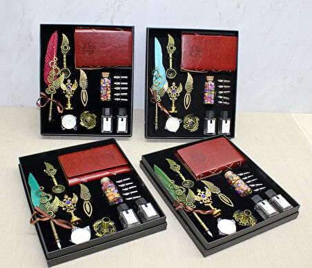 Büro Ev Ofis Hediyesi için Deri Defterli Tip Divit Hokka Mühür Seti