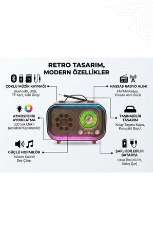 Büro Ev Ofis Hediyesi için Retro Stil Bluetooth Hoparlör USB TF Kart AUX FM Radyo