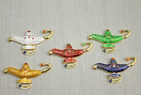 Büro Ev Ofis Hediyesi için Lüks Taşlı Alaaddin Sihirli Lamba Motif Magnet