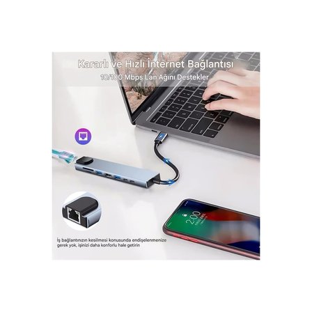 Büro Ev Ofis Bilgisayarı için Alüminyum Gövde Notebook Uyumlu USBC Dönüştürücü Hub