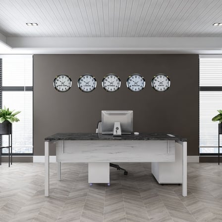 Büro Ev Ofis Dekoru için 36CM 5PARÇA Krom Metal Prestij Dünya Saati Seti
