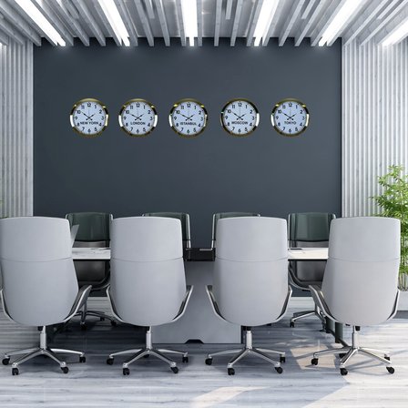 Büro Ev Ofis Dekoru için 36CM 5PARÇA Golden Metal Prestij Dünya Saati Seti