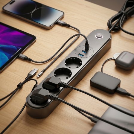 Büro Ev Ofis Cihazları için 4PRİZ USB Termal Akım Korumalı Uzatma Kablosu