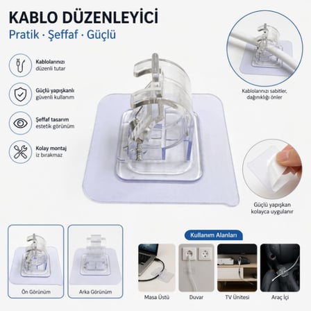 Büro Ev Ofis Düzeni için Fonlksiyonel Kıskaçlı Yapışkanlı Kablo Mop Tutucu