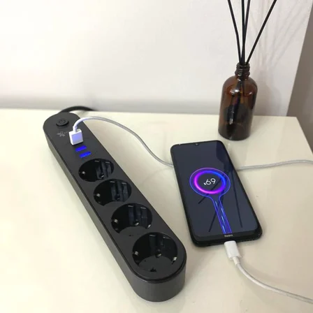 Büro Ev Ofis için 2MT 4PRİZ 3USB Siyah Anahtarlı Çocuk Akım Korumalı Topraklı Grup Priz