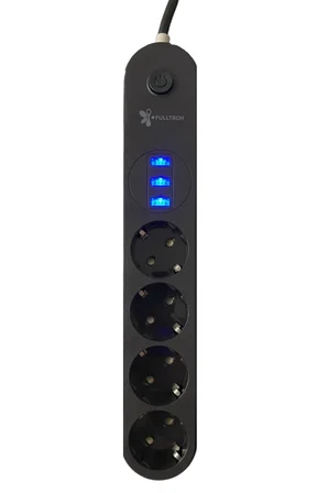 Büro Ev Ofis için 2MT 4PRİZ 3USB Siyah Anahtarlı Çocuk Akım Korumalı Topraklı Grup Priz