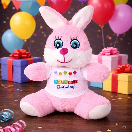Büro Ev Ofis Sevgiliye Hediye için Happy Birthday Tavşan Tişörtlü Peluş Oyuncak
