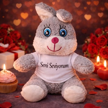 Büro Ev Ofis Sevgiliye Hediye için Sevimli Seni Seviyorum Tavşan Tişörtlü Peluş Oyuncak