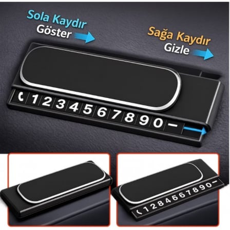 Büro Ev Ofis Arabası için Araç İçi Torpido Üstü Kayar Kapaklı Fosforlu Numaralık