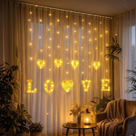 Büro Ev Ofis Bahçe Dekoru için 3MT 8MOD Love Kalp Led Işıklı Animasyonlu Perde Aydınlatma