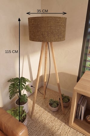 Büro Ev Ofis Hediyesi için 3 Ayaklı Tripod Lambader Tütün Kahve Kumaş Başlık