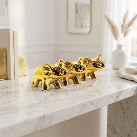 Büro Ev Ofis Dekoru için Mini Golden Seramik Fil Motif Biblo